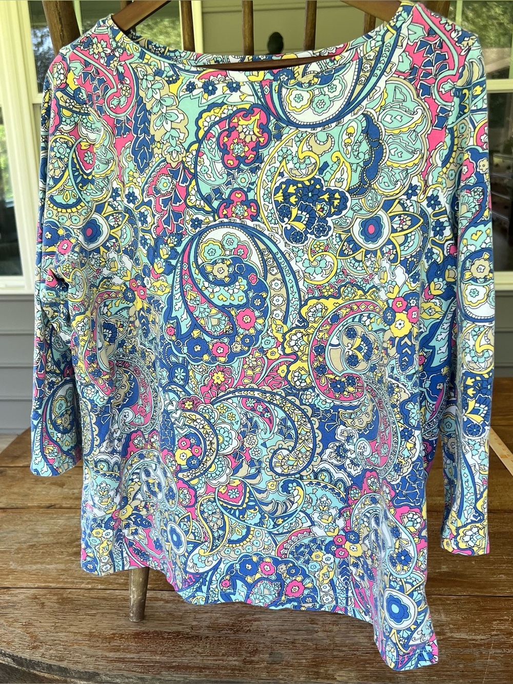 TALBOTS WOMAN Heritage Paisley Bateau Neck Top Colorful - Size 1X